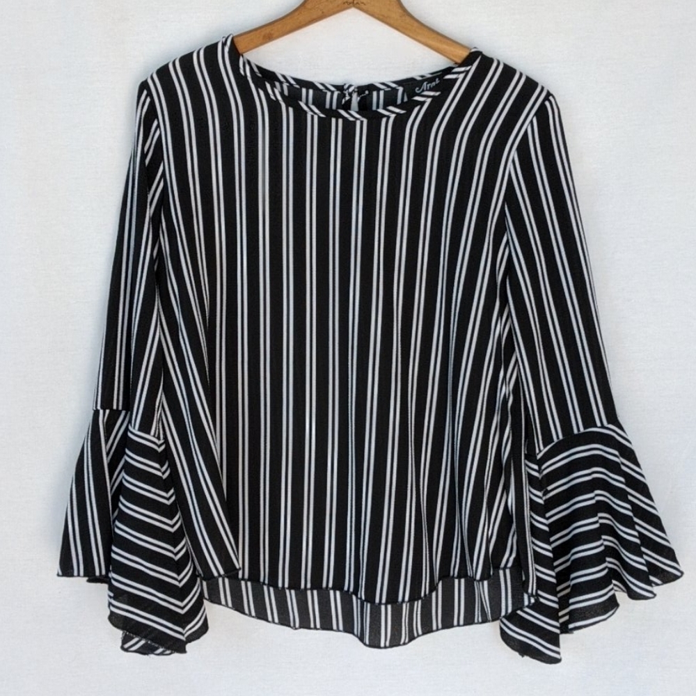 Arabella Black and White Striped Blouse, sz: L